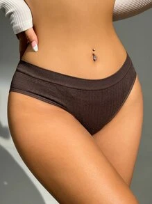Women's Casual Coffee Brown Plain High Stretch Fabric Briefs Underwear - Coffee Brown - View 4