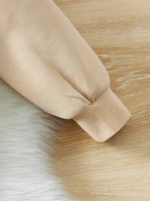 SHEIN Toddler Girls Letter Graphic Drawstring Waist Sweatshirt Dress,In Fall/Winter - Khaki - View 3