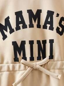 SHEIN Toddler Girls Letter Graphic Drawstring Waist Sweatshirt Dress,In Fall/Winter - Khaki - View 4