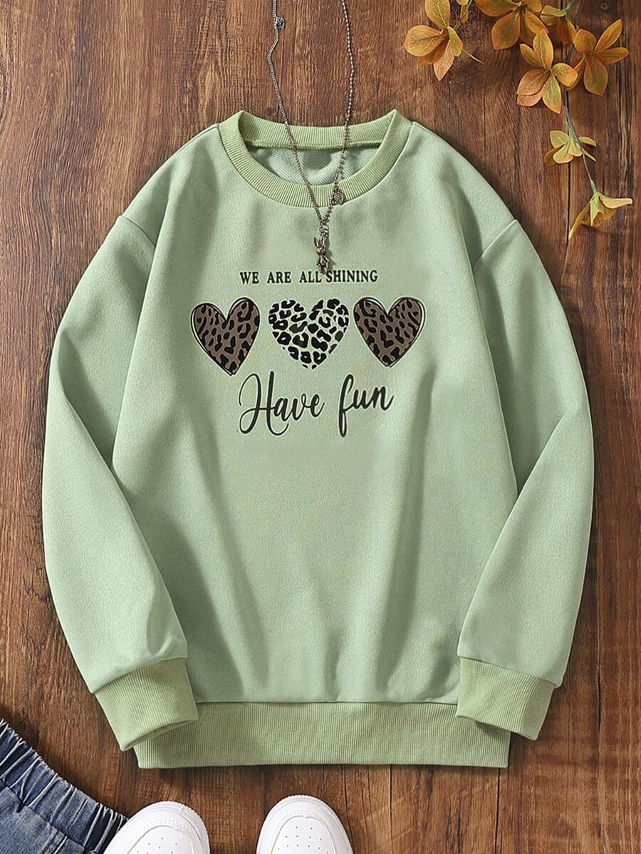 女孩愛心和標語圖案套頭衫