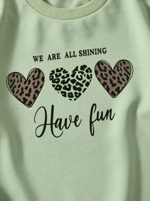 女孩愛心和標語圖案套頭衫