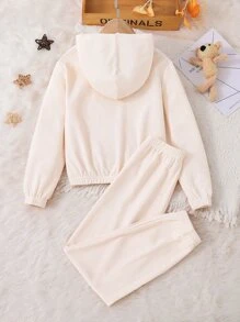 Girls Letter Graphic Hoodie & Joggers - Apricot - View 2