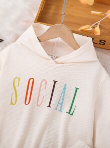 Girls Letter Graphic Hoodie & Joggers - Apricot - View 3