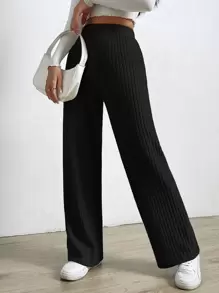 SHEIN EZwear Spring Black Elastic Waist Wide Leg Pants