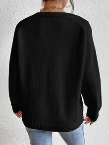 SHEIN Frenchy Jersey con bordado de corazón de manga raglán - Negro - Ver 2