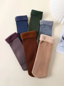 6pairs/pack Thickened Fleece Snow Socks With Non-slip Sole - Multicolor - View 1