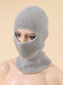 1pc Unisex Knit Beanie Hat, Open Eye Design, Balaclava Style For Autumn And Winter - Grey - View 1