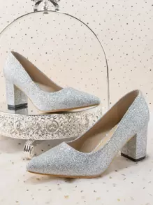 尖头套脚高跟礼服鞋，优雅大方，适合正式场合、派对、通勤和日常穿着，百搭时尚女鞋，优雅，派对必备。 - 銀色 - 查看 3