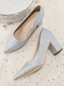 尖头套脚高跟礼服鞋，优雅大方，适合正式场合、派对、通勤和日常穿着，百搭时尚女鞋，优雅，派对必备。 - 銀色 - 查看 4