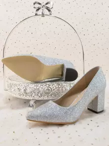 尖头套脚高跟礼服鞋，优雅大方，适合正式场合、派对、通勤和日常穿着，百搭时尚女鞋，优雅，派对必备。 - 銀色 - 查看 5