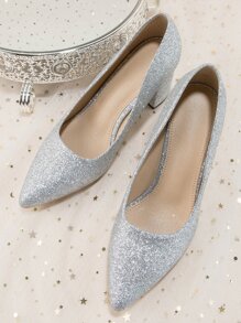 尖头套脚高跟礼服鞋，优雅大方，适合正式场合、派对、通勤和日常穿着，百搭时尚女鞋，优雅，派对必备。 - 銀色 - 查看 7