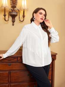 Modelyn Camisa ribete con fleco - Blanco - Ver 4