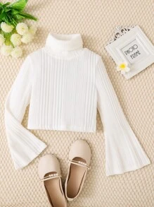 青少女縮頸喇叭袖t卹 - 白色 - 查看 1