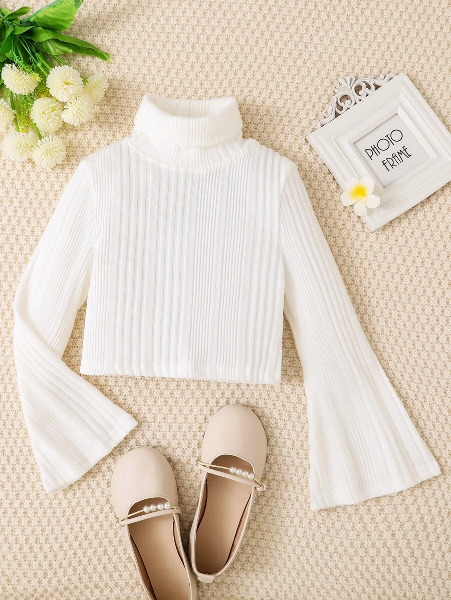 青少女縮頸喇叭袖t卹 - 白色 - 查看 1