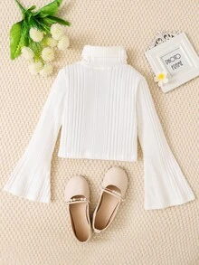 青少女縮頸喇叭袖t卹 - 白色 - 查看 2