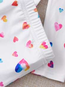 SHEIN 少女休闲针织数码印花圆领长袖睡衣套装 - 白色 - 查看 3