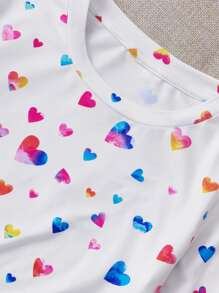 SHEIN 少女休闲针织数码印花圆领长袖睡衣套装 - 白色 - 查看 4