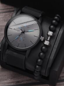 1pc Men Minimalist Quartz Watch & 1pc Bracelet - Black - View 1