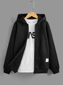 SHEIN Tween Boy Letter Graphic Thermal Hooded Sweatshirt & Patched Detail Sweatpants & Pullover - Black and White - View 4