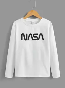 SHEIN Tween Boy Letter Graphic Thermal Hooded Sweatshirt & Patched Detail Sweatpants & Pullover - Black and White - View 6