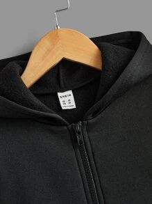 SHEIN Tween Boy Letter Graphic Thermal Hooded Sweatshirt & Patched Detail Sweatpants & Pullover - Black and White - View 8