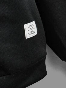 SHEIN Tween Boy Letter Graphic Thermal Hooded Sweatshirt & Patched Detail Sweatpants & Pullover - Black and White - View 13