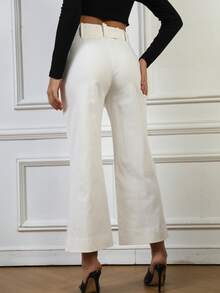 斜口袋腰帶定制西褲 - 米色 - 查看 2