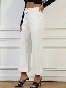 斜口袋腰帶定制西褲 - 米色 - 查看 3