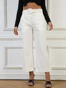 斜口袋腰帶定制西褲 - 米色 - 查看 5