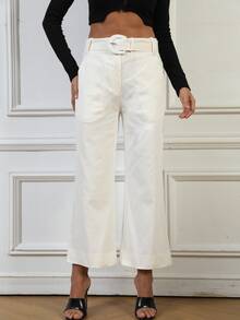 斜口袋腰帶定制西褲 - 米色 - 查看 6