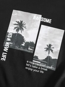 Boys Slogan & Tropical Print Sweatshirt - Black - View 3