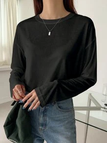 DAZY Camiseta de hombros caídos unicolor - Negro - Ver 4