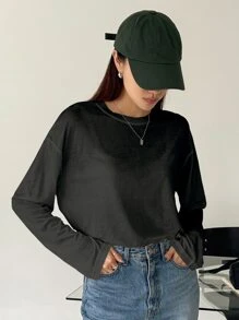 DAZY Camiseta de hombros caídos unicolor - Negro - Ver 5