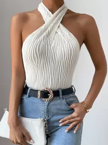 Chiquease 前交叉掛脖上衣 - 杏色 - 查看 3