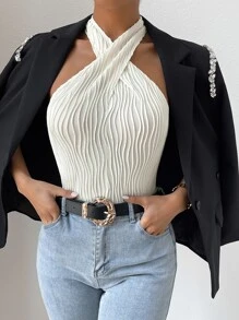 Chiquease 前交叉掛脖上衣 - 杏色 - 查看 5