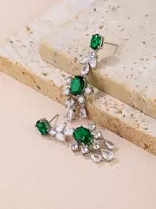 Bông tai thả trang trí Rhinestone - màu xanh lá - Xem 1