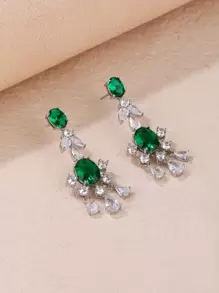 Bông tai thả trang trí Rhinestone - màu xanh lá - Xem 2