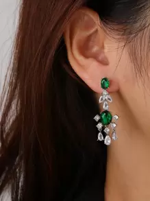 Bông tai thả trang trí Rhinestone - màu xanh lá - Xem 3