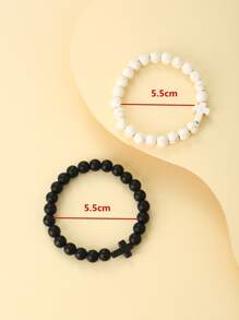 2 piezas Pulsera con cuenta cruzado - Blanco y Negro - Ver 3
