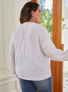 SHEIN LUNE Plus Swiss Dot Roll Tab Sleeve Blouse - White - View 2