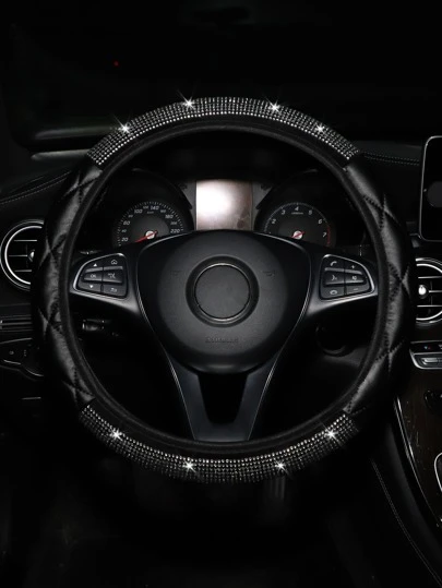 MEIKAXIU 1 pieza Funda para volante suave con decoración de rhinestones, ajuste universal para accesorios de interior de automóvil para todo el año
