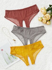 Classic Sexy Plus 3pack Sheer Mesh Crotchless Panty - Multicolor - View 1