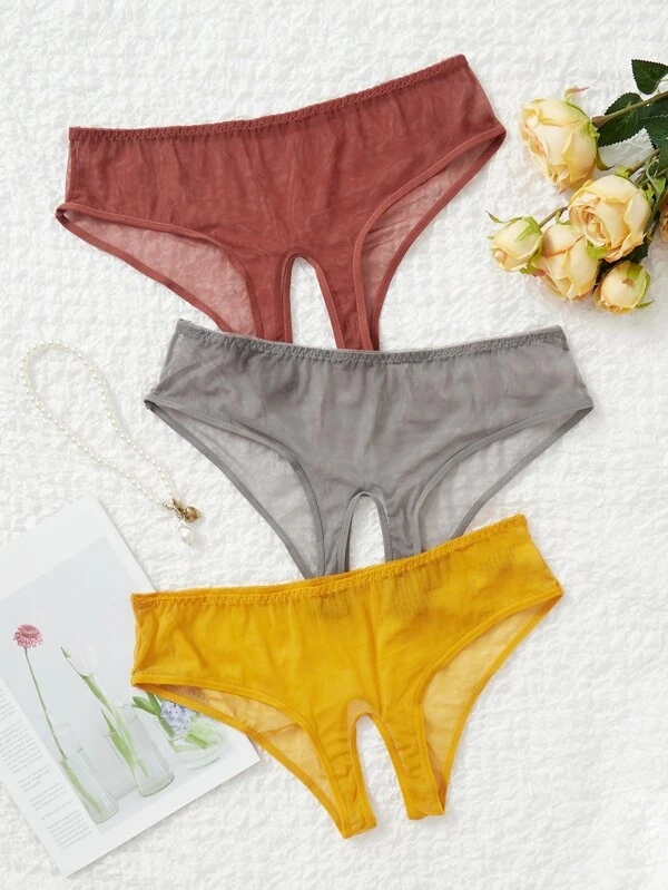 Printed Mesh Crotchless Panty With Keyhole Back