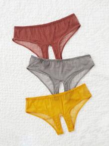 Classic Sexy Plus 3pack Sheer Mesh Crotchless Panty - Multicolor - View 3