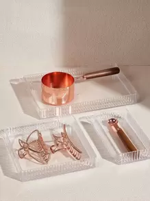 SHEIN BASIC LIVING 1 件入可堆疊辦公桌抽屜收納盒托盤分隔器適用於浴室梳妝台廚房辦公室 - 無色 - 查看 2