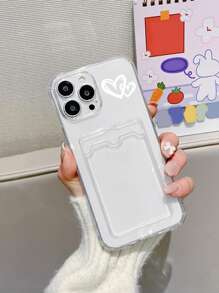情人节心形印花卡槽透明手机壳适用于 iPhone 15/15Pro/15Plus/15Promax - 無色 - 查看 3