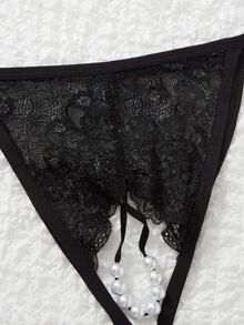 Plus 3pack Floral Lace Bow Front Crotchless Thong - Multicolor - View 3