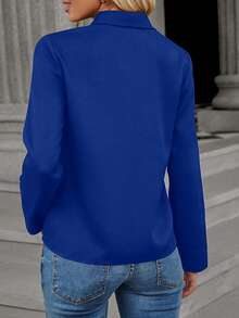 SHEIN LUNE Blusa con cuenta de perla unicolor - azul real - Ver 2