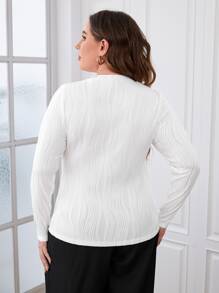 SHEIN Essnce Plus Solid Ribbed Knit Tee - White - View 2