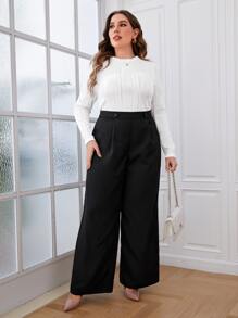 SHEIN Essnce Plus Solid Ribbed Knit Tee - White - View 3